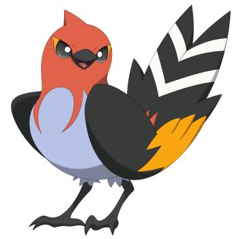 beak bird fletchinder full_body gen_6_pokemon highres looking_at_viewer nintendo no_humans pokemon pokemon_(creature) simple_background solo white_background zecret_colors