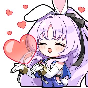 1girl :d ^_^ animal_ears blue_one-piece_swimsuit blue_sailor_collar breasts closed_eyes commentary covered_navel covered_underboob english_commentary heart large_breasts necktie official_art one-piece_swimsuit one_ear_down open_mouth pink_necktie rabbit_ears rabbit_girl rabbit_tail sailor_collar sailor_shirt shia_(stella_sora) shirt simple_background smile solo stella_sora swimsuit tail transparent_background white_shirt