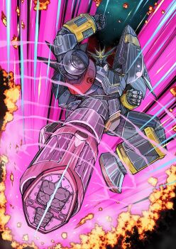 Rule 34 | gunbuster, head tilt, highres, inazuma kick, kicking, mecha, one eye closed, robot, space, top wo nerae!, top wo nerae! (series)