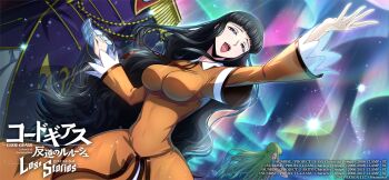 black_hair breasts code_geass code_geass:_lost_stories dress highres large_breasts long_hair marianne_vi_britannia official_art open_mouth purple_eyes