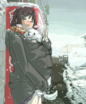1girl animal animal_in_clothes bestiality black_hair blush breath clothed_sex clothes_lift coat dog glasses hair_ornament hairclip happy_sex heavy_breathing hetero hood hooded_jacket jacket miniskirt nininbaori outdoors public_indecency pussy_juice scarf sex shared_clothes skirt skirt_lift smile snow solo standing stealth stealth_sex steam striped_clothes striped_scarf suspended_congress sweat tongue v vaginal winter_clothes winter_coat xxzero