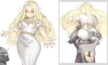 2boys ass blonde_hair closed_eyes curvy dress elden_ring elden_ring:_shadow_of_the_erdtree feet feminine fromsoftware grabbing_another&#039;s_ass groping highres huge_ass kelvin_hiu lifting_person long_hair miquella_(elden_ring) multiple_boys presenting smile tarnished_(elden_ring) tiara trap yaoi