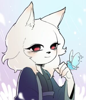 1girl bags_under_eyes blue_coat cat_girl chinese_clothes claws closed_mouth coat digital_dissolve furry furry_female hand_up hanfu heng_(nine_sols) long_sleeves looking_at_viewer mystic_nymph_(nine_sols) nine_sols pink_eyes smile solo yyang_gg