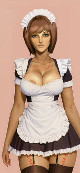 1girl absurdres ai-assisted breasts chest_tattoo cowboy_shot highres ish33r large_breasts leg_tattoo maid maid_headdress nel_zelpher nipple_slip nipples red_tattoo solo star_ocean star_ocean:_till_the_end_of_time tan tanline tattoo thighhighs