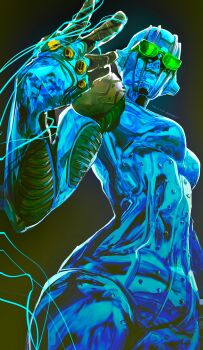 1other breasts from_below green-tinted_eyewear highres jojo_no_kimyou_na_bouken looking_at_viewer medium_breasts metal_skin no_humans open_hand other_focus robot solo stand_(jojo) stone_free stone_ocean string sunglasses tinted_eyewear uu0000322