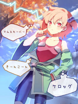 Rule 34 | 1girl, aine (hoshi wo miru hito), bare shoulders, hair bobbles, hair ornament, hoshi wo miru hito, off-shoulder shirt, off shoulder, one side up, orange eyes, orange hair, shirt, solo, stargazer (series), sunakumo