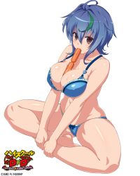1girl absurdres between_breasts blue_hair breasts cleavage collarbone green_hair high_school_dxd high_school_dxd_operation_paradise_infinity highres large_breasts multicolored_hair official_art sexually_suggestive short_hair sitting solo two-tone_hair xenovia_quarta
