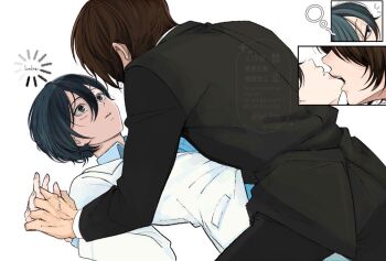 Rule 34 | 1boy, 1girl, 5nd 0mc, biting another's chin, black hair, black jacket, black pants, blue skirt, boy on top, brown hair, close-up, commentary request, cowboy shot, drunk, eren yeager, facial scar, grey eyes, hair between eyes, holding hands, interlocked fingers, jacket, loading icon, long sleeves, looking at another, lying, mikasa ackerman, notice lines, on back, pants, parted lips, profile, scar, scar on cheek, scar on face, shingeki no kyojin, short hair, skirt, suit jacket, white jacket, wing collar