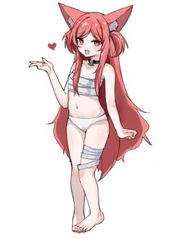 1girl animal_ear_fluff animal_ears astral_party bandaged_leg bandages breasts chest_sarashi commentary_request fox_ears fox_girl fox_tail full_body gyaru_w heart long_hair looking_at_viewer navel panties pink_hair sarashi simple_background small_breasts stomach tail teru_(astral_party) two_side_up underwear very_long_hair w wei_queren_shengming_ti white_background white_panties