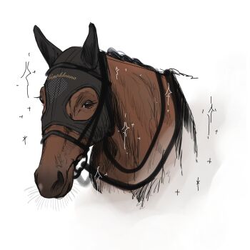 akiyama1107 animal_focus bridle closed_mouth commentary ear_covers gentildonna_(racehorse) highres horse looking_at_viewer mask no_humans real_life reins solo