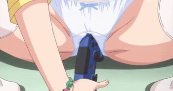 1girl animated animated_gif baka_na_imouto_o_rikou_ni_suru_no_wa_ore_no_xx_dake_na_ken_ni_tsuite blonde_hair bow bow_panties bracelet breasts close-up controller crotch female_focus female_masturbation indoors jewelry large_breasts lowres masturbation mitsui_hana no_shoes panties sitting solo spread_legs thighhighs underwear white_panties white_thighhighs