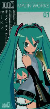 1girl 2channel 3d absurdres animasa_model_(mikumikudance) antenna_hair aqua_eyes aqua_hair aqua_nails aqua_necktie ascii_art bare_shoulders black_sleeves blush bokoboko_ni_shiteyan_yo character_doll detached_sleeves doll emoticon english_text food grey_shirt hachune_miku hair_between_eyes hair_ornament hatsune_miku headphones headset highres holding holding_food holding_spring_onion holding_vegetable kaomoji kio_(majin_kz) long_hair looking_at_viewer miku_miku_ni_shite_ageru_(vocaloid) mikumikudance_(medium) necktie shirt skirt sleeveless sleeveless_shirt smile solo spring_onion twintails variant_set vegetable very_long_hair vocaloid