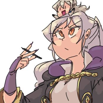 2girls chibi davewaterfalls female_corrin_(fire_emblem) female_robin_(fire_emblem) fire_emblem fire_emblem_awakening fire_emblem_fates multiple_girls nintendo pointy_ears third-party_edit transparent_background twintails waitingforgames white_hair yellow_eyes