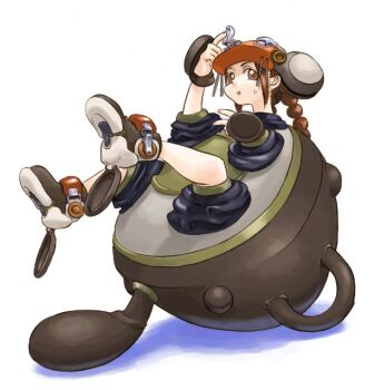 1girl archived_source bad_link braid brown_eyes brown_gloves brown_hair brown_shoes brown_tail fake_tail fallen_down fingerless_gloves fingernails full_body gloves headpiece hirai_yukio long_hair long_sidelocks low-braided_long_hair low-tied_long_hair no_pupils original parted_lips science_fiction shell shoes sidelocks simple_background solo sweatdrop tail turtle_costume turtle_shell twin_braids white_background