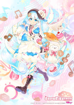 1girl 2026 :q artist_name asymmetrical_legwear black_boots blue_dress blue_eyes blue_hair blue_pantyhose boots bow bread brown_hair character_name cherry commentary_request company_name copyright_notice cupcake donut dress food frilled_sleeves frills fruit full_body hatsune_miku highres holding holding_pastry_bag kei_(keigarou) key lock long_hair looking_at_viewer mismatched_legwear musical_note necktie official_art pantyhose pastry_bag pink_bow pink_necktie pink_pantyhose pretzel puffy_short_sleeves puffy_sleeves rabbit_yukine second-party_source short_sleeves solo strawberry striped_clothes striped_pantyhose tongue tongue_out tray twintails very_long_hair vocaloid webpage white_pantyhose yuki_miku yuki_miku_(2026)