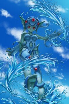Rule 34 | digimon, digimon (creature), fins, frog girl, head fins, helmet, highres, monster girl, ranamon, sisize