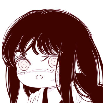 1girl chainsaw_man chibi chibi_only deer60868637 facial_scar jacket long_hair looking_at_viewer monochrome open_mouth ringed_eyes scar scar_on_cheek scar_on_face sidelocks solo yoru_(chainsaw_man)