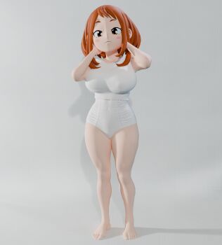 1girl 3d absurdres boku_no_hero_academia breasts brown_eyes brown_hair feet highres large_breasts shirt underwear uraraka_ochako viewportnorm