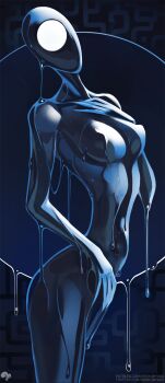 1girl bald batman_(series) batman_beyond breasts dc_comics dcau dripping faceless faceless_female highres inque krokobyaka monster_girl mutant no_ears no_mouth no_nose slime_girl solo wet