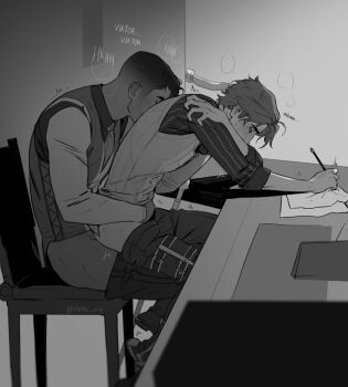 2boys anal arcane:_league_of_legends arcane_jayce greyscale jayce_(league_of_legends) league_of_legends monochrome multiple_boys rioru_(rioru_v_v) sex sex_from_behind sitting sitting_on_lap sitting_on_person viktor_(arcane) viktor_(league_of_legends) yaoi