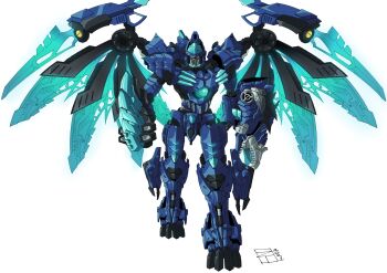 1boy absurdres beast_wars clenched_hands commentary commission cryotek english_commentary glowing glowing_eyes highres lextodrawstuff looking_at_viewer mecha mechanical_wings no_humans predacon robot science_fiction solo transformers walking white_background wings yellow_eyes