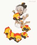 1girl animated barefoot bea_(pokemon) dark_skin falinks gen_8_pokemon hair_ribbon headpat kneeling lanbook nintendo pokemon pokemon_swsh ribbon sitting video white_hair