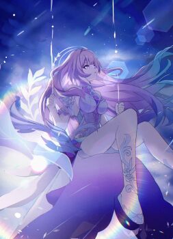 1girl absurdres aqua_hair breasts commentary_request cyrene_(honkai:_star_rail) cyrene_(ripples_of_past_reverie)_(honkai:_star_rail) diamond-shaped_pupils diamond_(shape) dress halo high_heels highres honkai:_star_rail honkai_(series) large_breasts long_hair multicolored_hair on_swing pink_hair po_(popopo2525x) purple_eyes solo swing symbol-shaped_pupils thighs two-tone_hair very_long_hair white_dress