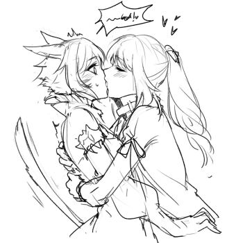 2girls animal_ears bamboo9545 blush cat_ears cat_girl cat_tail closed_eyes commentary_request facial_mark final_fantasy final_fantasy_xiv french_kiss greyscale heart hume jacket kiss long_hair long_sleeves lyse_hext miqo&#039;te monochrome multiple_girls ponytail short_hair tail tongue tongue_out whisker_markings y&#039;shtola_rhul yuri