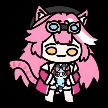 1girl :3 animal_ear_fluff animal_ears animated animated_gif barefoot beret black_hat bulging_eyes chattino_(raora_panthera) chibi chibi_only closed_mouth coat full_body goggles goggles_on_head hat holding hololive hololive_english long_hair long_sleeves looking_down multicolored_hair open_clothes open_coat orange_eyes panther_ears panther_girl panther_tail pink_coat pink_hair raora_panthera raora_panthera_(1st_costume) shin5575 shirt shorts simple_background smile solid_circle_eyes solo squeezing standing streaked_hair tail transparent_background two-tone_hair virtual_youtuber white_hair white_shirt white_shorts