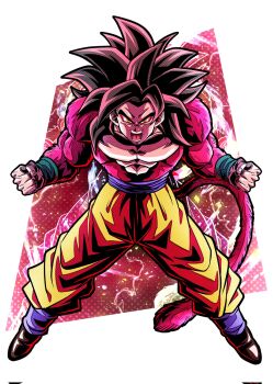 Rule 34 | 1boy, black hair, blue sash, body fur, commentary request, corrupted twitter file, dougi, dragon ball, dragon ball gt, highres, long hair, looking at viewer, male focus, monkey boy, monkey tail, muscular, muscular male, no nipples, pants, pectorals, powering up, red fur, saiyan, sash, solo, son goku, spiked hair, super full power saiyan 4, super saiyan, super saiyan 4, tail, ushi (akabec0), yellow eyes, yellow pants