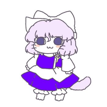 apron commentary full_body lapel_pin letty_whiterock medium_hair mensoreimuremu purple_eyes purple_hair purple_skirt purple_vest shirt skirt symbol-only_commentary touhou triangular_headpiece vest waist_apron white_background white_shirt