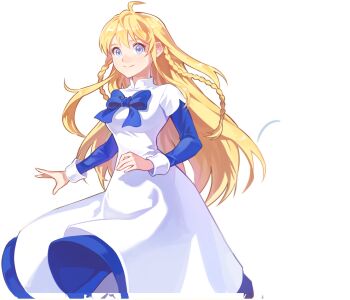 Rule 34 | 1girl, ahoge, alpha transparency, artist request, blue bow, blue sleeves, blush, bow, braid, breasts, closed mouth, cowboy shot, dress, dress bow, fingernails, grey eyes, hair between eyes, high collar, ispin charles, layered dress, layered sleeves, long dress, long hair, long sidelocks, long sleeves, looking at viewer, low-braided long hair, low-tied long hair, medium breasts, narrow waist, nexon, official art, open hand, second-party source, short over long sleeves, short sleeves, sidelocks, sleeve cuffs, solo, split mouth, straight hair, tales weaver, twin braids, very long hair, white sleeves