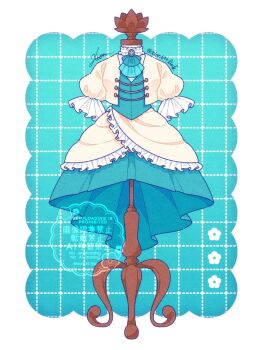 Rule 34 | aqua background, aqua skirt, aqua vest, artist name, border, clothes focus, commentary request, hana sakeba yume kakeru, high-low skirt, highres, hinoshita kaho, jacket, love live!, love live! hasu no sora jogakuin school idol club, love live! hasu no sora jogakuin school idol club bloom garden party, mannequin, no humans, open clothes, open jacket, outside border, pleated skirt, puffy short sleeves, puffy sleeves, short-sleeved jacket, short sleeves, signature, skirt, still life, twitter username, vest, watermark, white border, white jacket, xion014 link