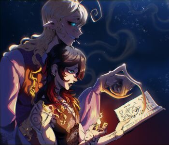 Rule 34 | 2boys, arm tattoo, black hair, blackberreh-art, book, cigarette, commentary, crow's feet, design speculation, distortion (tma), ear piercing, earrings, english commentary, eyelashes, face piercing, finger tattoo, gerard keay, goth fashion, highres, jewelry, lips, long hair, makeup, male focus, michael shelley, monster boy, multiple boys, neck tattoo, nose piercing, nose ring, piercing, septum piercing, sharp teeth, shirt, smoke, smoking, snakebite (piercing), tattoo, teeth, the magnus archives