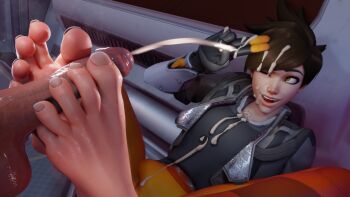 1boy 1girl 3d absurdres bad_tag barefoot blender blizzard_(company) bodysuit bottomless brown_eyes brown_hair cum cum_in_eye cum_in_mouth cum_on_body cum_on_clothes cumdrip cumshot_in_chest cumshot_on_chest ear_piercing ejaculation eyebrows eyelashes facial feet feet_up female female_focus foot_focus footjob foreskin girthy_penis hair_between_eyes hetero highres huge_cumshot indoors jumpsuit lying male missionary musky_cock musky_feet on_back on_bed on_ground one_eye_closed overwatch overwatch_2 pale_skin penis piercing presenting salute short_hair skindentation smile soles solo solo_focus spread_legs spread_toes steam steaming_body sweat syclops thick_thighs thighs toes tracer tracer_(overwatch) tracer_(overwatch_2_suit) turtleneck undressing wet wide_hips wink