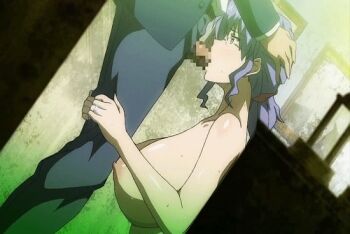 animated animated_gif blue_hair blush breasts censored clothed_male_nude_female clothes covered_erect_nipples daimon_naoko fellatio glass glasses huge_breasts kyonyuu_hitozuma_onna_kyoushi_saimin long_hair nipples nude oral penis principal principal_and_student purple_eyes purple_hair sex sweat t-rex_(animation_studio)