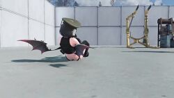 3d animated ass black_hair black_panties black_thighhighs boots breasts demon_wings fallout fallout_4 green_eyes gun hat headset kyoumachi_seika large_breasts multiple_girls panties rifle short_hair sniper_rifle sound tagme thick_thighs thighhighs thighs underboob underwear video voiceroid weapon wings