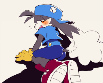artist_request ass ass_focus bandages bandai_namco black_fur blush cat child furry gloves huge_ass kaze_no_klonoa klonoa klonoa_2:_lunatea&#039;s_veil kneeling legs long_ears seductive_smile shirt shoes shorts shota smile sweatdrop