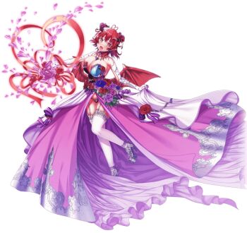 bat_wings boots breasts collar covered_erect_nipples demon_girl detached_sleeves earrings fang garter_straps horns jewelry knee_boots kyonyuu_fantasy large_breasts leotard non-web_source pale_skin pointy_ears shamsiel_shahar strapless strapless_leotard tail tattoo thighhighs wings