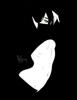 1girl artist_name black_background blending breasts commentary english_commentary green_eyes greyscale hair_over_one_eye highres koyorin looking_at_viewer medium_breasts monochrome navel original simple_background solo spot_color stomach torso_flash underboob upper_body