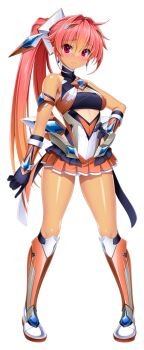 1girl armlet bare_shoulders black_gloves blush boots breasts chest_jewel clothing_cutout earrings full_body game_cg gloves gradient_hair hair_ornament hand_on_own_hip high_ponytail jewelry kamitsurugi_ouka knee_boots kouyoku_senki_exs-tia_concert large_variant_set leotard long_hair looking_at_viewer medium_breasts miniskirt multicolored_hair non-web_source official_art oosumi_kanon orange_hair orange_skirt pigeon-toed pink_eyes pink_hair pleated_skirt ponytail red_eyes shiny_skin side_ponytail skirt smile solo standing tan transparent_background turtleneck underboob_cutout variant_set