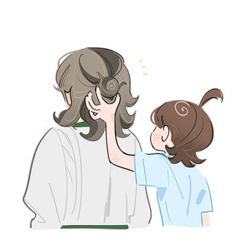 1boy 1girl ahoge arven_(holiday_2025)_(pokemon) arven_(pokemon) brown_hair from_behind grabbing_another's_hair hair_bun holding_another's_hair juliana_(pokemon) nintendo official_alternate_costume ows28888888 pokemon pokemon_masters_ex pokemon_sv simple_background sweater white_background white_sweater