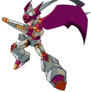 Rule 34 | 1boy, absurdres, arm cannon, armor, cape, danyhu16, digimon, digimon (creature), dukemon, full body, helmet, highres, mega man (series), red cape, simple background, solo, weapon, white armor, white background, white helmet, yellow eyes