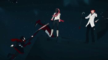 1boy 2girls 3d animated animated_gif cape lowres multicolored_hair multiple_girls neopolitan_(rwby) night pink_hair roman_torchwick ruby_rose rwby umbrella