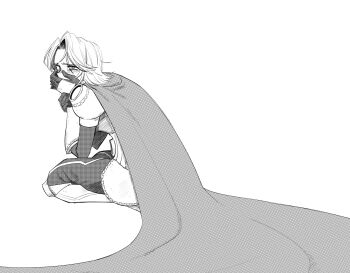 1boy aoyama_yuuga armor boku_no_hero_academia boots cape covering_own_mouth crying crying_with_eyes_open gloves greyscale highres k4pp4-8 kneeling long_sleeves male_focus medium_hair monochrome screentones simple_background solo superhero_costume tearing_up tears white_background