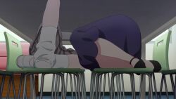 2girls age_difference animated anime_screenshot between_breasts black_hair blush bouncing_breasts breast_smother breast_sucking breasts cleavage clenched_teeth closed_eyes collarbone face_between_breasts face_to_breasts green_eyes hanazono_hahari haraga_kurumi head_between_breasts hiding highres hood hoodie huge_breasts jewelry kimi_no_koto_ga_dai_dai_dai_dai_daisuki_na_100-nin_no_kanojo large_breasts mature_female mole mole_under_eye multiple_girls necklace saliva school_uniform smile sound tagme teeth under_table video yuri