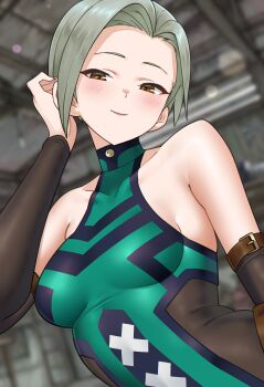 1girl absurdres abyme_(fire_emblem) arm_belt bare_shoulders blonde_hair brown_eyes commission commissioner_upload fire_emblem fire_emblem_engage highres looking_at_viewer nintendo non-web_source redkite333 short_hair smile solo upper_body