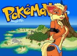 Rule 34 | 3girls, animated, arcanine, arms behind head, bikini, blue bikini, breasts, curvy, gen 1 pokemon, gen 4 pokemon, grabbing own breast, green eyes, humanization, island, large breasts, meowth, multiple girls, nin10doh!, nintendo, orange eyes, orange fur, pachirisu, pokemon, pokemon snap xxx, swimsuit, tagme, tail, video, white fur