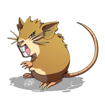 brown_eyes brown_fur full_body gen_1_pokemon looking_at_viewer mistray-art mouse_(animal) nintendo no_humans pokemon pokemon_(creature) raticate signature simple_background solo tail white_background