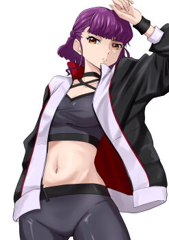 1girl absurdres code_geass code_geass:_dakkan_no_roze highres midriff navel purple_hair rutaka_haruka solo